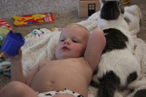 Ezra, chilling with Mister kitty